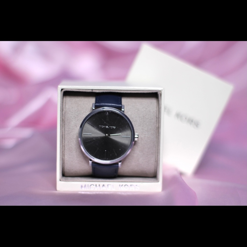 Navy blue leather Michael kors watch